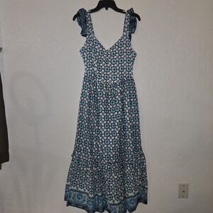 NEW Lucky Brand XS Floral Print Sleeveless Ruffle Trim Tiered Maxi Dress $118